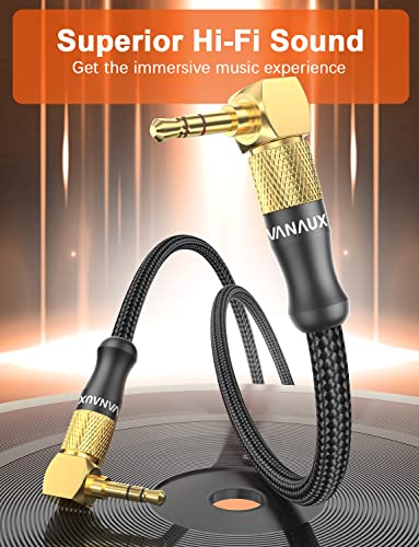 VANAUX 90 Degree Right Angle Aux Cable Male to Male 3.5mm Audio Cable Stereo Aux Cord Compatible with Laptop, Smartphone, Music Player,Tablets,Speakers (3.3feet/1m)