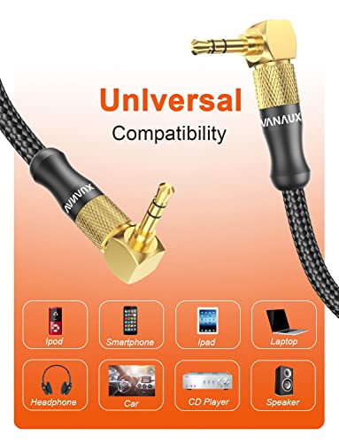 VANAUX 90 Degree Right Angle Aux Cable Male to Male 3.5mm Audio Cable Stereo Aux Cord Compatible with Laptop, Smartphone, Music Player,Tablets,Speakers (3.3feet/1m)