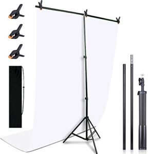 kmhesvi green screen backdrop with stand – 5ft x 6.5ft adjustable photo backdrop stand t-shape with backdrop, 3p spring clamps, 1p carry bag for video studio photography