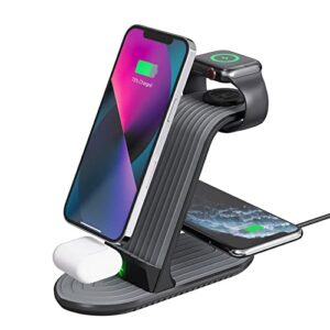 4 in 1 wireless charging station, 20w fast wireless charger for multiple devices apple iwatch 7/se/6/5/4/3/2 iphone 13/13 pro max/13 pro/12/11 airpods pro(with qc 3.0 adapter)