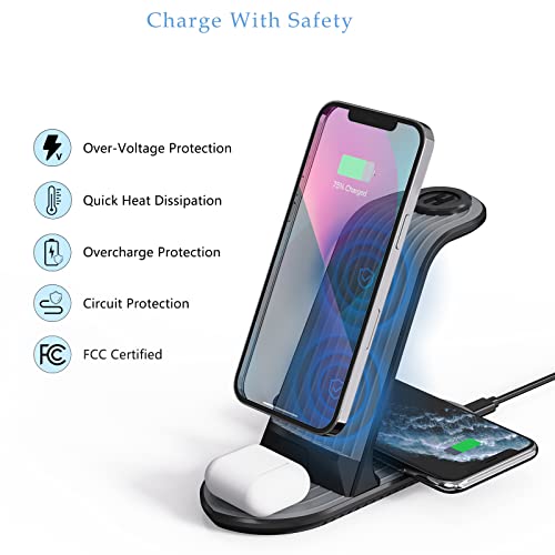 4 in 1 Wireless Charging Station, 20W Fast Wireless Charger for Multiple Devices Apple iWatch 7/SE/6/5/4/3/2 iPhone 13/13 Pro Max/13 Pro/12/11 AirPods Pro(with QC 3.0 Adapter)