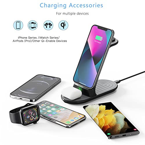 4 in 1 Wireless Charging Station, 20W Fast Wireless Charger for Multiple Devices Apple iWatch 7/SE/6/5/4/3/2 iPhone 13/13 Pro Max/13 Pro/12/11 AirPods Pro(with QC 3.0 Adapter)