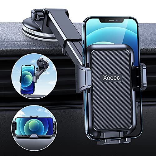 Xooec Car Phone Holder Mount [Durable & Super Suction] Cell Phone Mount for Car Dashboard Air Vent Windshield Universal 360 Hands Free Stand for iPhone 13 12 11 Pro Max Samsung Galaxy Note S21 Ultra