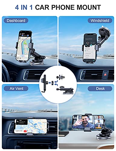Xooec Car Phone Holder Mount [Durable & Super Suction] Cell Phone Mount for Car Dashboard Air Vent Windshield Universal 360 Hands Free Stand for iPhone 13 12 11 Pro Max Samsung Galaxy Note S21 Ultra