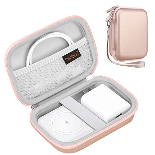 Canboc Hard Carrying Case for UCOMX Nano 3 in 1 Wireless Charger, Magnetic Foldable Charging Station, Mesh Pocket for Cable Storage or Other 3 in One Wireless Charger Accessories, Rose Gold（CASE ONLY）