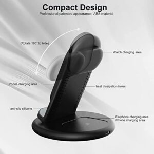 3 in 1 Wreless Charging Station for Apple Phone and Watch, iQouda Wireless Phone Charger Stand for Apple iPhone/AirPods Pro/iWatch and Qi Certified Phone