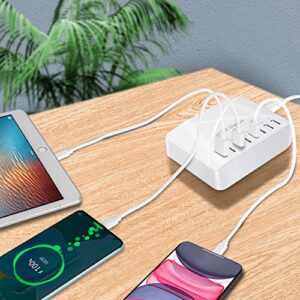 Ksing 8 Port USB Charging Station, 40W Home Desktop USB Fast Charger, Multiple USB Desktop Chargers, Suitable for Hotels, Shops, Schools, Shopping malls and Travel (UL Certification)（White）