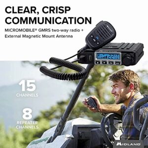 Midland – MXT115 - 15 Watt GMRS MicroMobile Two Way Radio - Off Roading Outdoor RZR Farm, Trails Radio - 8 Repeater Channels Extended Range - External Magnetic Mount Antenna - NOAA Weather Alerts