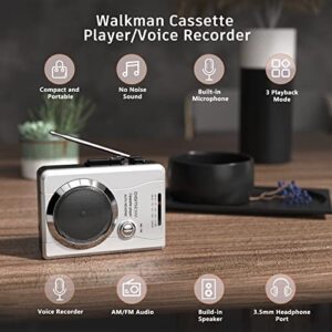 DIGITNOW!AM/FM Portable Pocket Radio and Voice Audio Cassette Recorder,Personal Audio Walkman Cassette Player with Built-in Speaker and Earphone