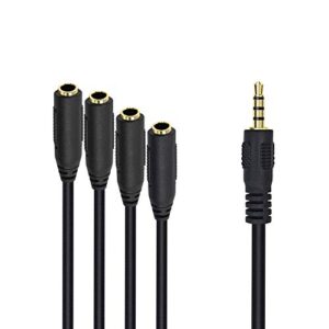 poyiccot 3.5mm splitter mic and audio cable, 3.5mm headphone splitter 1 to 4 ways 3.5mm (1/8″) trrs 4pole male to 4female cable for earphone & headset phone (3.5mm trrs aux cable spiltter )