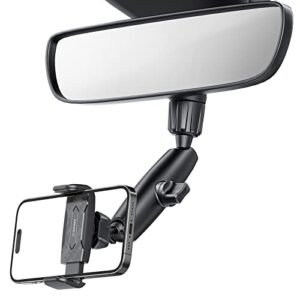 apps2car u-hook rearview mirror phone holder for car 720° rotatable one hand operation rearview mirror retractable phone clamp phone holder for cars compatible with iphone, samsung.etc