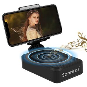cell phone stand with wireless bluetooth speaker, adjustable hd surround sound cell phone speakers, anti-slip phone holder for desk, compatible with any smartphones, suitable for indoors, outdoors