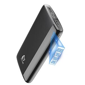 portable charger, 12000mah dual usb power bank with led display, fast charging slim external battery pack compatible with iphone, samsung galaxy, pixel, ipad and more – black