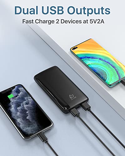 Portable Charger, 12000mAh Dual USB Power Bank with LED Display, Fast Charging Slim External Battery Pack Compatible with iPhone, Samsung Galaxy, Pixel, iPad and More - Black