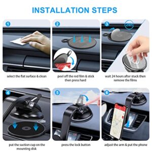 pop-tech Suction Cup Phone Holder for Socket Users, Dashboard Car Phone Mount for Collapsible Grip with Adjustable 360°Rotation, Includes 3M Sticky Adhesive Replacement for Expanding Stand - Black