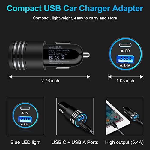 USB C Car Charger, 3Pack [PD 3.0+2.4A] 30W Dual Port Fast Car Charging Lighter Adapter Type C Cigarette Charger Plug for iPhone 14 13 12 11 Pro Max 10 SE XR XS X 8,Samsung S23 S22 S21 S20 A03S A13 A53