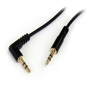 startech.com 1 ft. (0.3 m) right angle 3.5 mm audio cable – 3.5mm slim audio cable – male/male – aux cable (mu1mmsra), black