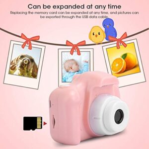 children camera, portable mini camera digital one-click focusing simple operation cute with lanyard for taking photos(pink-pure edition)