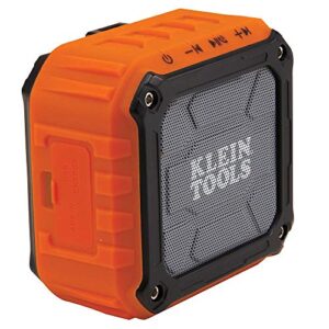 klein tools aepjs1 bluetooth speaker, wireless portable jobsite speaker plays audio and answers calls hands free, ipx5, worksite ready