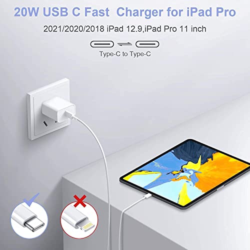 iPad Pro Charger, Apple Tablet Charger Type C USB C Fast Charger PD Wall Charger Plug Block & 6FT USB C to C Charging Cable Compatible with iPad Pro 12.9 2021/20/18, iPad Pro 11 Gen 3/2/1,iPad Air 4th