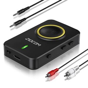 ziocom bluetooth transmitter for tv pc, bluetooth receiver for car speaker, 2-in-1 wireless 3.5mm bluetooth aux adapter with built-in mic and battery, dual link, aptx low latency (black)