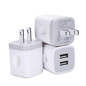 Charger Block, USB Wall Charger, FiveBox 3Pack Dual Port 2.1Amp Fast Wall Charger Brick Base Adapter Charging Cube Plug Charger Box Compatible iPhone 14 13 12 X 6 6S 7 8 Plus, iPad, Samsung, Android