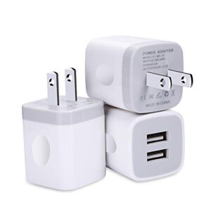 charger block, usb wall charger, fivebox 3pack dual port 2.1amp fast wall charger brick base adapter charging cube plug charger box compatible iphone 14 13 12 x 6 6s 7 8 plus, ipad, samsung, android