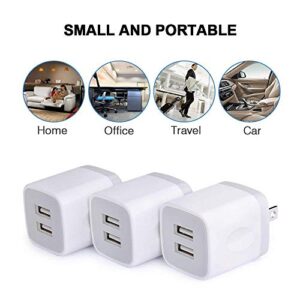 Charger Block, USB Wall Charger, FiveBox 3Pack Dual Port 2.1Amp Fast Wall Charger Brick Base Adapter Charging Cube Plug Charger Box Compatible iPhone 14 13 12 X 6 6S 7 8 Plus, iPad, Samsung, Android