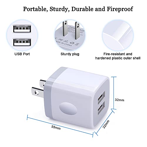 Charger Block, USB Wall Charger, FiveBox 3Pack Dual Port 2.1Amp Fast Wall Charger Brick Base Adapter Charging Cube Plug Charger Box Compatible iPhone 14 13 12 X 6 6S 7 8 Plus, iPad, Samsung, Android