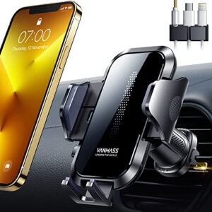 vanmass 7.0 upgraded car phone holder mount [never-drop steel hook] & [a cable clip], stable a+ car vent phone mount, auto cell phone holder, handsfree cradles for iphone 14 13 12 11 pro max samsung