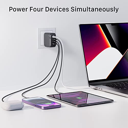 INVZI 100W USB C Multiport Charger, GaN III 4-Port USB Charging Station Fast Charger Power Adapter for MacBook Pro Air, iPad Pro, Dell XPS, Galaxy S21/S20, iPhone 13 12/12 Pro, Note 20/10+, Pixel