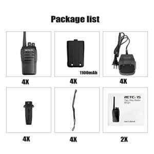 Case of 4,Retevis RT21 Walkie Talkies Adults Rechargeable, Two Way Radios Long Range,16 Channels VOX Hands Free Emergency 2-Way Radio for Family and Small Organization Business