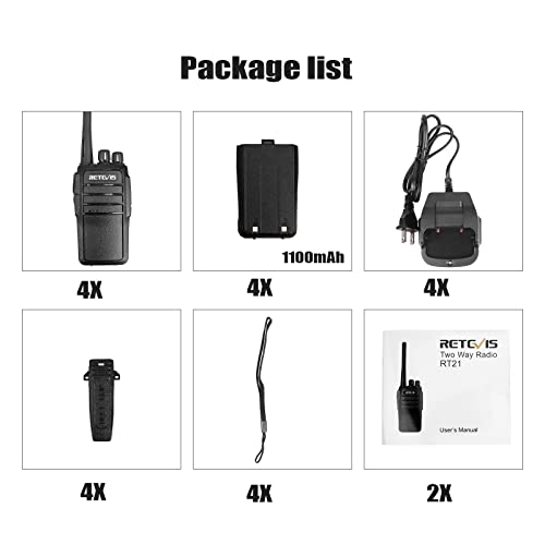 Case of 4,Retevis RT21 Walkie Talkies Adults Rechargeable, Two Way Radios Long Range,16 Channels VOX Hands Free Emergency 2-Way Radio for Family and Small Organization Business