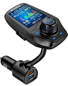 bluetooth fm transmitter in-car wireless radio adapter kit w 1.8″ color display hands-free call aux in/out sd/tf card usb charger qc3.0 for all smartphones audio players – rm100 black