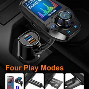 Bluetooth FM Transmitter in-Car Wireless Radio Adapter Kit W 1.8" Color Display Hands-Free Call AUX in/Out SD/TF Card USB Charger QC3.0 for All Smartphones Audio Players - RM100 Black