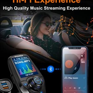 Bluetooth FM Transmitter in-Car Wireless Radio Adapter Kit W 1.8" Color Display Hands-Free Call AUX in/Out SD/TF Card USB Charger QC3.0 for All Smartphones Audio Players - RM100 Black