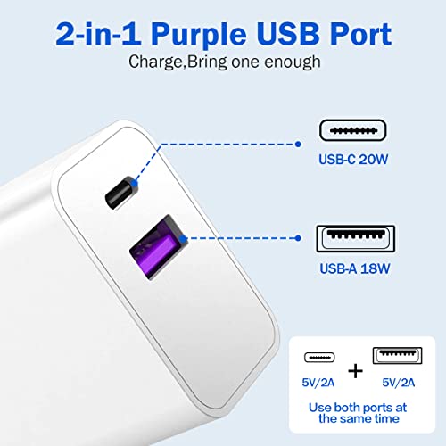 Charging Blocks, USB C Charger Block, 20W Dual Port Fast Charger for Apple Watch Series 8, Seedato Charging Block Compatible with Apple Watch Series 8 7 Charger, for iPhone 13/14/Pro Max, AirPods