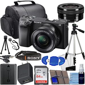 sony alpha a6400 mirrorless digital camera with 16-50mm lens + 64gb sd card, tripod, case, and more (renewed)