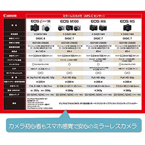 Canon EOS M100 Mirrorless Camera w/ 15-45mm Lens - Wi-Fi, Bluetooth, and NFC Enabled (Black) (International Model)