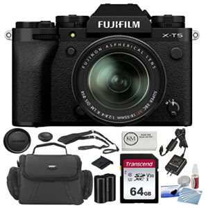 fujifilm x-t5 mirrorless camera with 18-55mm lens | black bundle with 64gb memory card + dc-49 camera case + 5-piece camera cleaning kit + cleaning cloth (5 items)