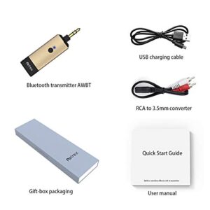 Airfrex Aluminum Mini Bluetooth Transmitter with 3.5mm Male Jack for TV/ MP3/ PC/ PS4/ Nintendo Switch, Wireless Bluetooth Sender and Adapter Works with Bluetooth Headphone and Bluetooth Speaker