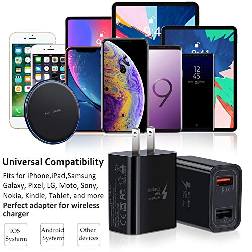 Fast Charge 3.0 USB Charger, Pofesun 4Pack 30W QC USB Wall Charger 3.0 Adapter Adaptive Fast Charging Block Compatible Samsung Galaxy S10 S9 S8 Plus S7 S6 Note 8 9 10,iPhone,Wireless Charger-Black