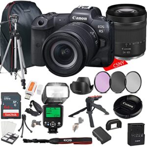 canon eos r5 mirrorless camera w/rf 24-105mm f/4-7.1 is stm lens + 64gb memory + back pack case + tripod, ttl flash, filters, & more (28pc bundle)