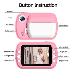 QSYY Instant Printing Camera Toys, 30MP Digital Video Camera, 1080P 3.5-Inch Eye Protection Large Screen, Children's Selfie Mini Camera with 32GB Memory Card, 3 Rolls of Paper,Pink