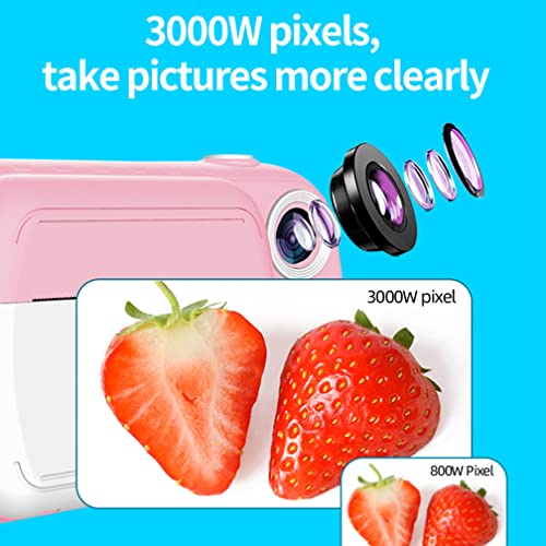 QSYY Instant Printing Camera Toys, 30MP Digital Video Camera, 1080P 3.5-Inch Eye Protection Large Screen, Children's Selfie Mini Camera with 32GB Memory Card, 3 Rolls of Paper,Pink