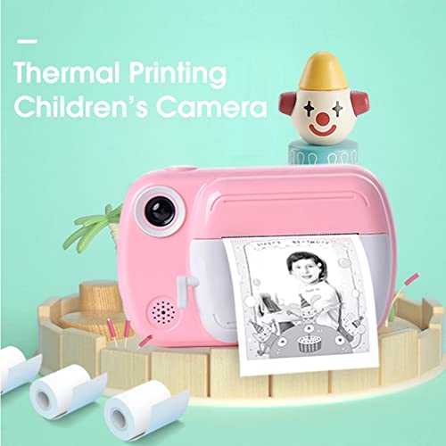 QSYY Instant Printing Camera Toys, 30MP Digital Video Camera, 1080P 3.5-Inch Eye Protection Large Screen, Children's Selfie Mini Camera with 32GB Memory Card, 3 Rolls of Paper,Pink