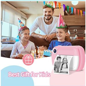 QSYY Instant Printing Camera Toys, 30MP Digital Video Camera, 1080P 3.5-Inch Eye Protection Large Screen, Children's Selfie Mini Camera with 32GB Memory Card, 3 Rolls of Paper,Pink