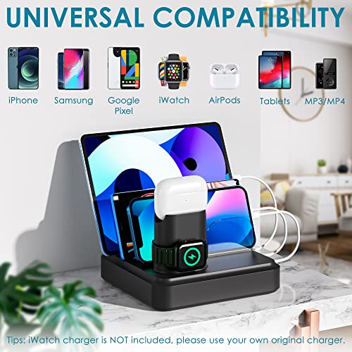 Charging Station for Multiple Devices, 5 Ports Charging Dock with 4 Cables, UL Certified Safety, Compatible with Smart Phones, Tablets, iWatch, AirPods, Earbuds