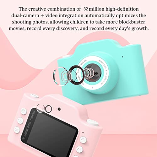 QSYY Children's Camera Toy 32 Million Pixels 1080P High-Definition Video Dual Lens, 2 Inch IPS Eye Protection Screen, 3-10 Year Old Girl Boy Digital Camera Gift, with 32GB SD Card,Pink