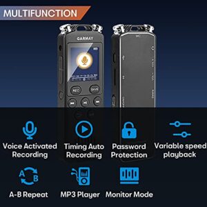 GARMAY Digital Voice Recorder Upgraded 48GB 1536KBPS 3343Hours Recording Capacity 32H Battery Time Voice Activated Recorder with Noise Reduction Audio Recorder with Playback for Meeting Lecture